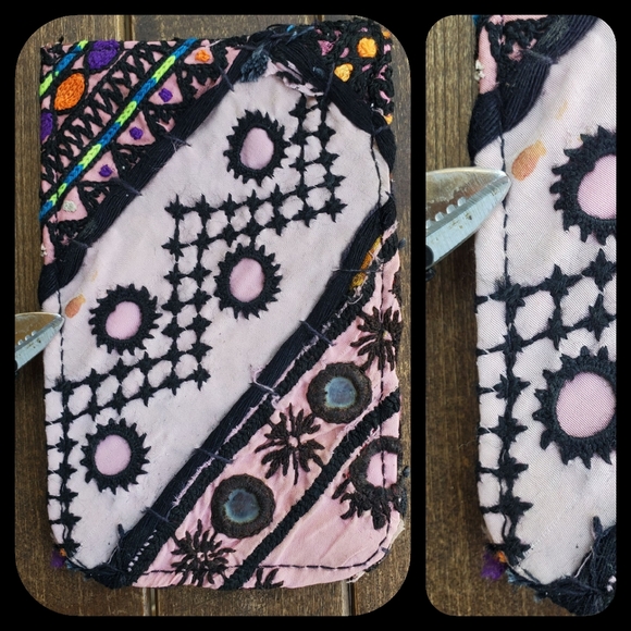 🌎👽 Free People Boho Embroidered Repurposed vtg banjara hippie Wallet card case - Picture 6 of 11